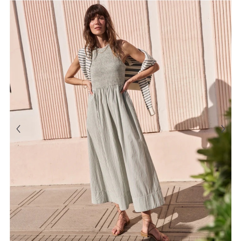 Darcy Poplin Smocked Dress - Extra Small / Deep Sea/White Stripe XS